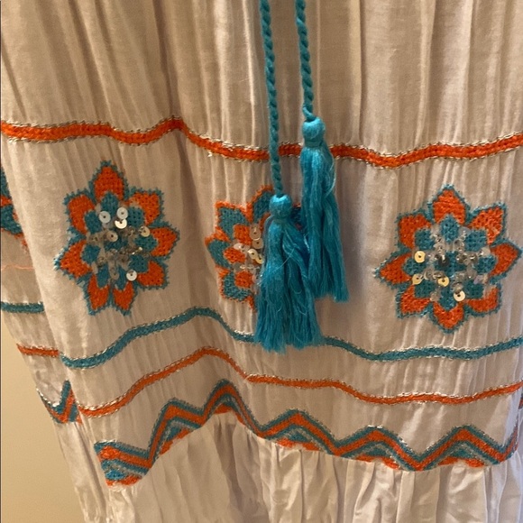 Blue and White Flutter Sleeve Midi Sundress - Picture 5 of 12